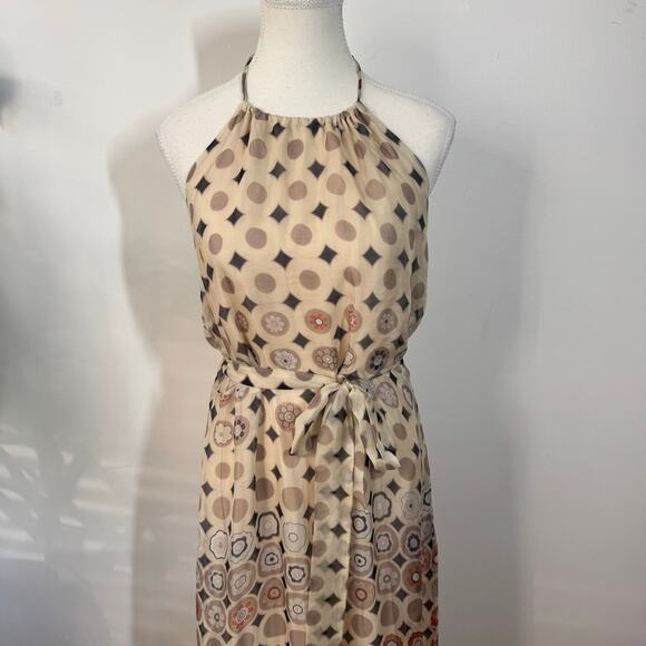 Glam Dress Women L Cream Geometric Halter 100% Silk Scarf Maxi Vintage Y2K Party - Picture 5 of 10